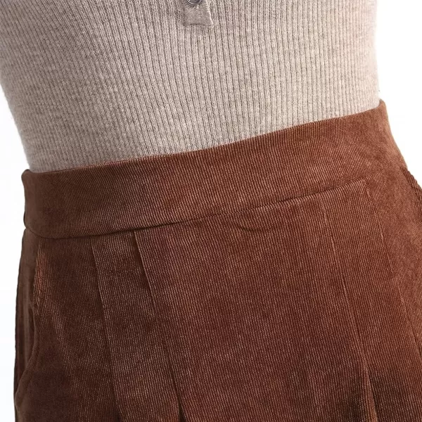 IDEALSANXUN Womens Vintage Corduroy Aline Flared Pleated Elastic Midi SkirtKhaki