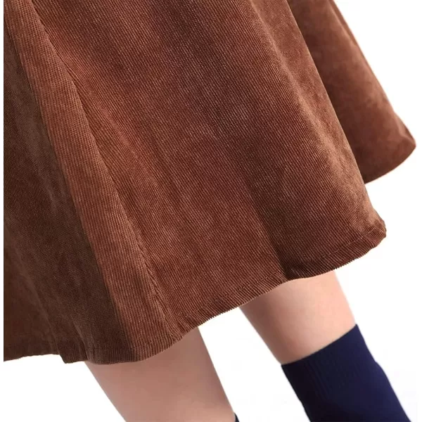 IDEALSANXUN Womens Vintage Corduroy Aline Flared Pleated Elastic Midi SkirtKhaki