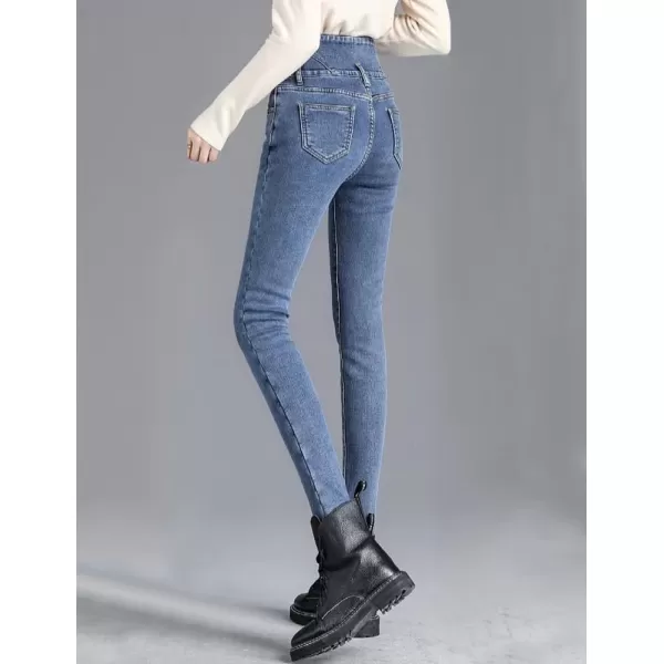IDEALSANXUN Womens Winter Pants Fleece Lined Jeans Slim Fit Thermal Stretch High Waisted Warm Denim JeanBlue