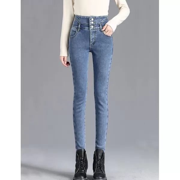 IDEALSANXUN Womens Winter Pants Fleece Lined Jeans Slim Fit Thermal Stretch High Waisted Warm Denim JeanBlue