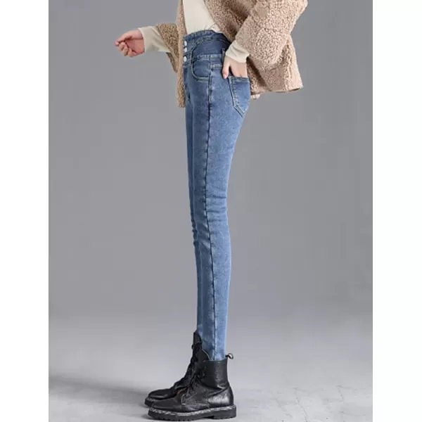 IDEALSANXUN Womens Winter Pants Fleece Lined Jeans Slim Fit Thermal Stretch High Waisted Warm Denim JeanBlue