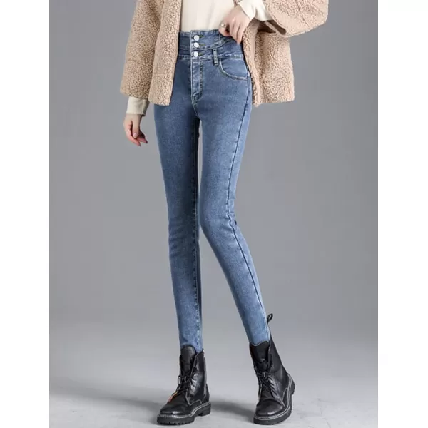 IDEALSANXUN Womens Winter Pants Fleece Lined Jeans Slim Fit Thermal Stretch High Waisted Warm Denim JeanBlue