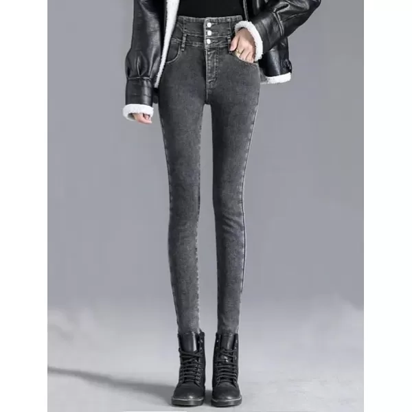 IDEALSANXUN Womens Winter Pants Fleece Lined Jeans Slim Fit Thermal Stretch High Waisted Warm Denim JeanGrey