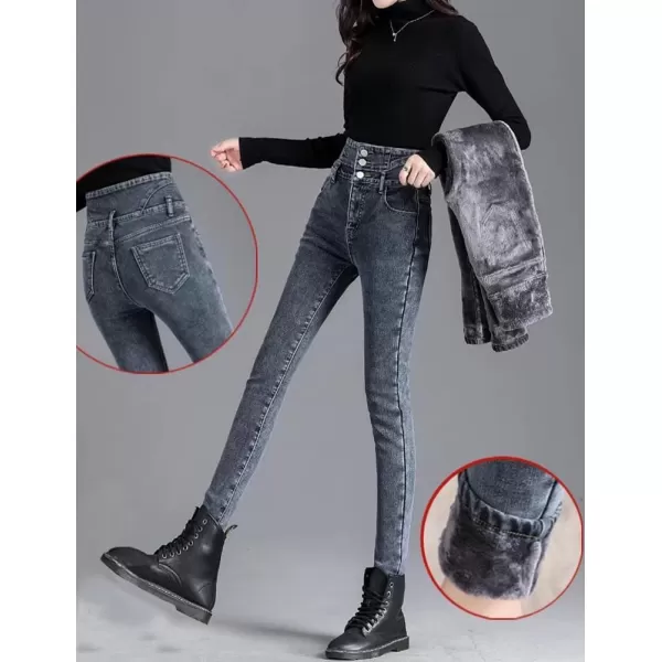IDEALSANXUN Womens Winter Pants Fleece Lined Jeans Slim Fit Thermal Stretch High Waisted Warm Denim JeanGrey