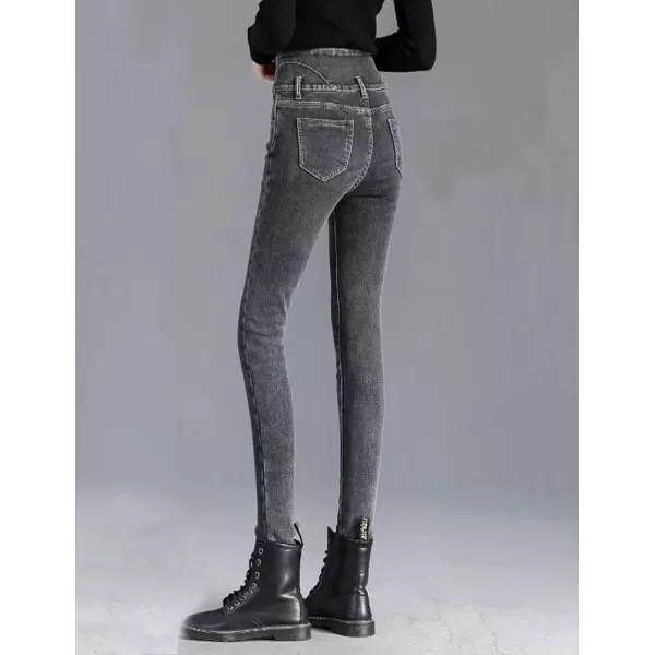 IDEALSANXUN Womens Winter Pants Fleece Lined Jeans Slim Fit Thermal Stretch High Waisted Warm Denim JeanGrey
