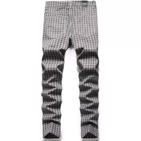 Mens Plaid Pants Casual Stretch Slim Fit Dress Chino Pants2 Grey