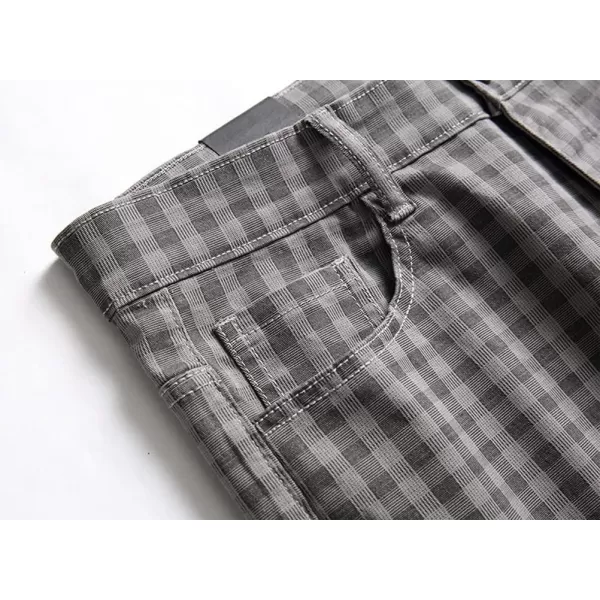 Mens Plaid Pants Casual Stretch Slim Fit Dress Chino Pants2 Grey