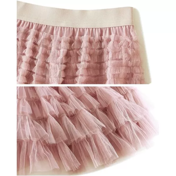 Womens Layered Ruffles Tulle Pleated Skirt High Waist Fluffy Fairy Party Long SkirtPink