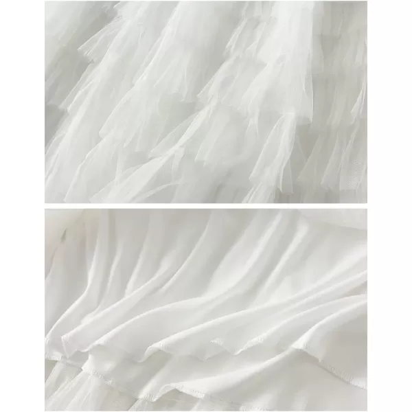 Womens Layered Ruffles Tulle Pleated Skirt High Waist Fluffy Fairy Party Long SkirtWhite