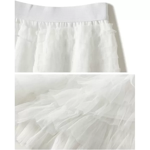 Womens Layered Ruffles Tulle Pleated Skirt High Waist Fluffy Fairy Party Long SkirtWhite