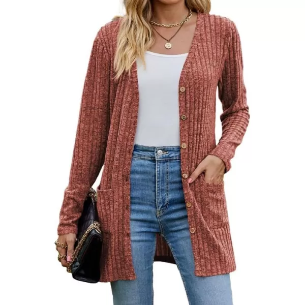 IDEALSANXUN Long Sweater Cardigan for Women V Neck Button Up Long Sleeve Ribbed Bodysuit Knit Sweater Jacket CoatDark Red