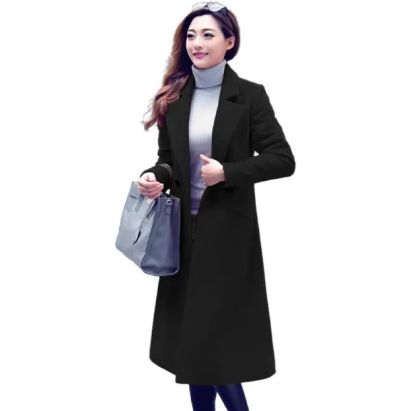 IDEALSANXUN Long Wool Coats for Women Fall Winter Coats Wool Jacket PeacoatBlack