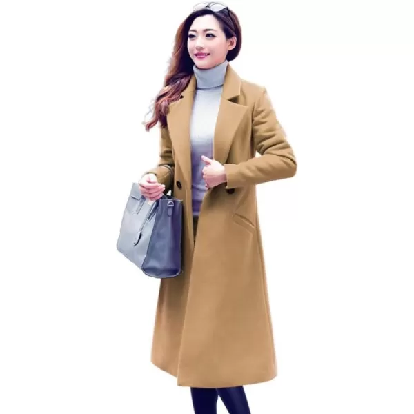IDEALSANXUN Long Wool Coats for Women Fall Winter Coats Wool Jacket PeacoatCamel