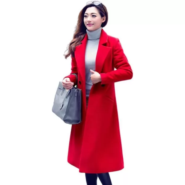IDEALSANXUN Long Wool Coats for Women Fall Winter Coats Wool Jacket PeacoatRed