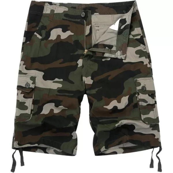 IDEALSANXUN Mens Casual Loose Military Twill Camo Cargo ShortsGreen Camo