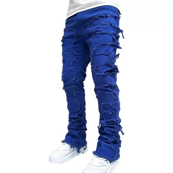 IDEALSANXUN Stacked Jeans Men Designer Slim Fit Skinny Ripped Jeans Tassel Hip Hop Denim PantsBlue