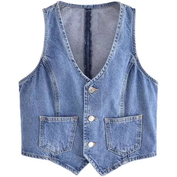 IDEALSANXUN Womens Cropped Denim Vest Tops Casual Button Down Jean VestBlue