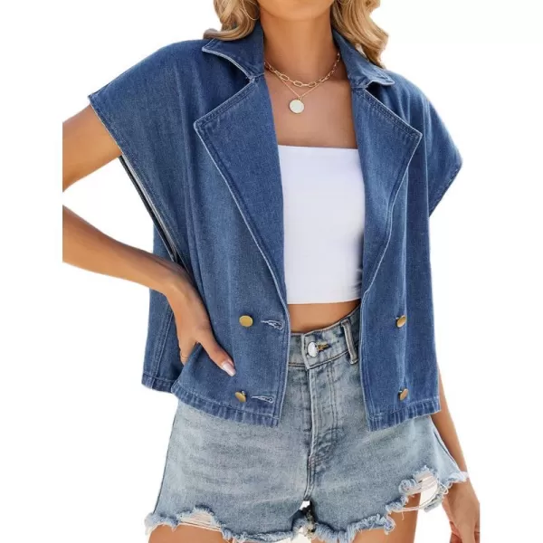 IDEALSANXUN Womens Denim Vest Casual Loose Fit Button Down Jean Vest TopsBlue