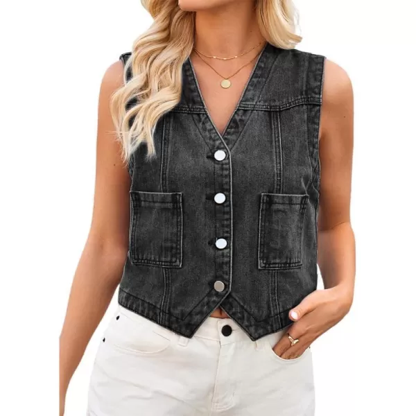 IDEALSANXUN Womens Denim Vest Tops Casual Cropped Button Down Jean VestBlack
