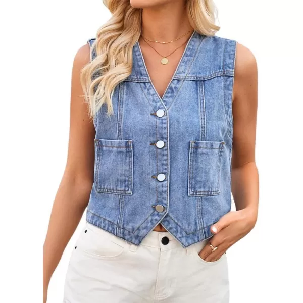 IDEALSANXUN Womens Denim Vest Tops Casual Cropped Button Down Jean VestBlue