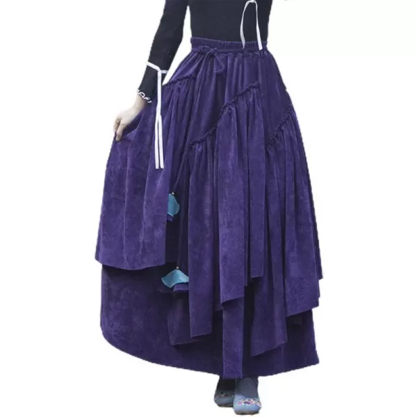 IDEALSANXUN Womens High Waist Aline Corduroy Flared Pleated Long SkirtsPurple