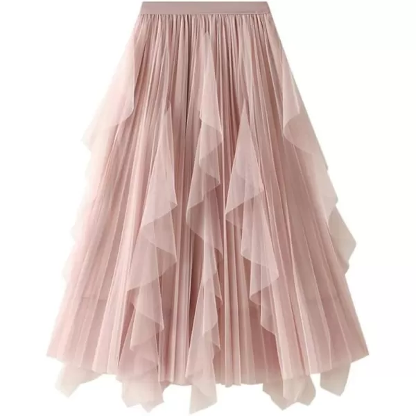 IDEALSANXUN Womens High Waist Aline Long Pleated Tulle Tutu SkirtsPink