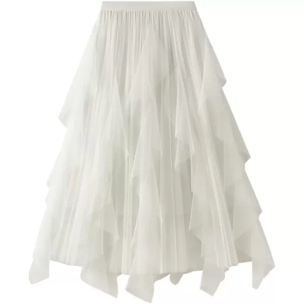 IDEALSANXUN Womens High Waist Aline Long Pleated Tulle Tutu SkirtsWhite