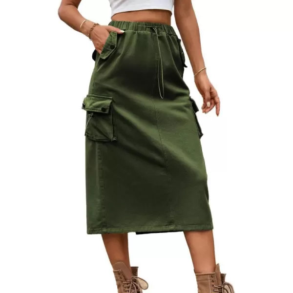 IDEALSANXUN Womens Midi Cargo Skirt Jean Denim Skirts for Women Trendy Casual Y2K SkirtsArmy