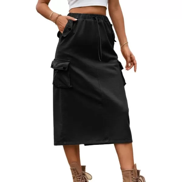 IDEALSANXUN Womens Midi Cargo Skirt Jean Denim Skirts for Women Trendy Casual Y2K SkirtsBlack