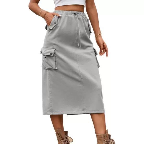 IDEALSANXUN Womens Midi Cargo Skirt Jean Denim Skirts for Women Trendy Casual Y2K SkirtsGrey