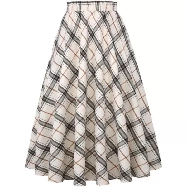 IDEALSANXUN Womens Plaid Skirt Elastic Waist Aline Midi Pleated SkirtsBeige D39