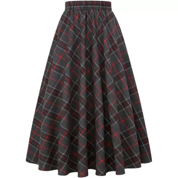 IDEALSANXUN Womens Plaid Skirt Elastic Waist Aline Midi Pleated SkirtsDark Grey D39