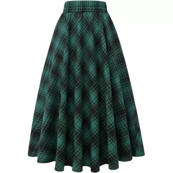 IDEALSANXUN Womens Plaid Skirt Elastic Waist Aline Midi Pleated SkirtsGreen 02