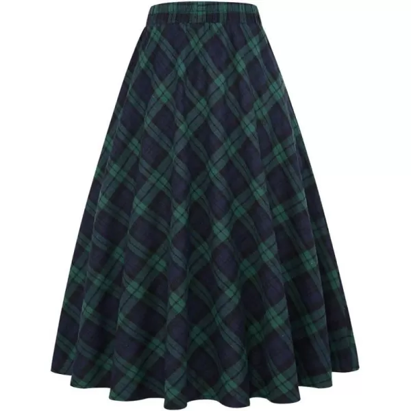 IDEALSANXUN Womens Plaid Skirt Elastic Waist Aline Midi Pleated SkirtsGreen