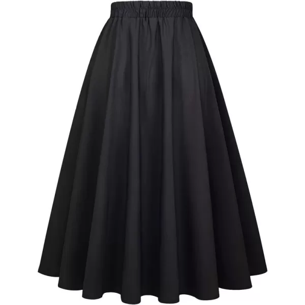 IDEALSANXUN Womens Plaid Skirt Elastic Waist Aline Midi Pleated SkirtsPure Black