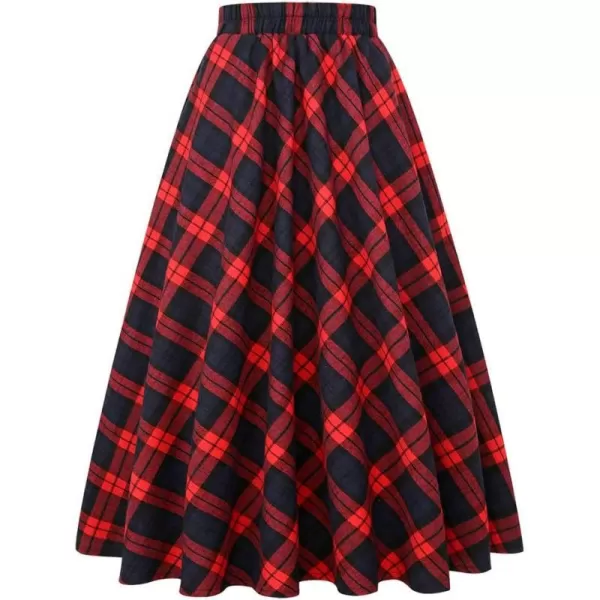 IDEALSANXUN Womens Plaid Skirt Elastic Waist Aline Midi Pleated SkirtsRed