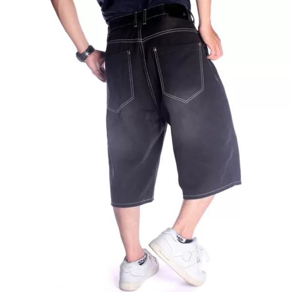 IDEALSANXUN Baggy Jean Shorts for Men Jorts Casual Loose Fit Long Denim ShortsBlack 024