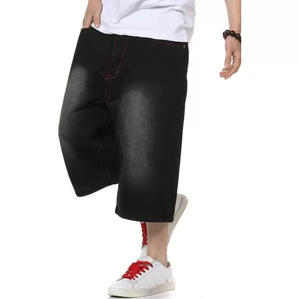 IDEALSANXUN Baggy Jean Shorts for Men Jorts Casual Loose Fit Long Denim ShortsBlack