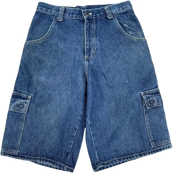 IDEALSANXUN Baggy Jean Shorts for Men Jorts Casual Loose Fit Long Denim ShortsCargo Blue