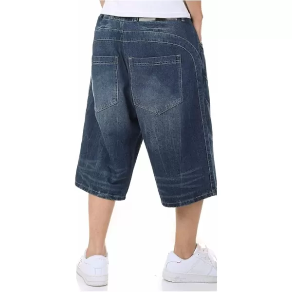 IDEALSANXUN Baggy Jean Shorts for Men Jorts Casual Loose Fit Long Denim ShortsDark Blue