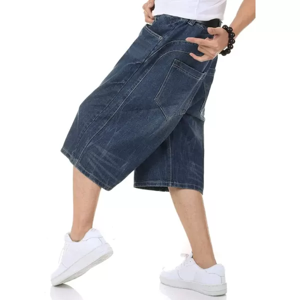 IDEALSANXUN Baggy Jean Shorts for Men Jorts Casual Loose Fit Long Denim ShortsDark Blue