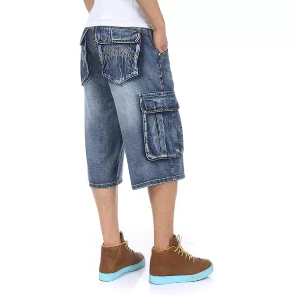 IDEALSANXUN Baggy Jean Shorts for Men Jorts Casual Loose Fit Long Denim ShortsIndigoCargo