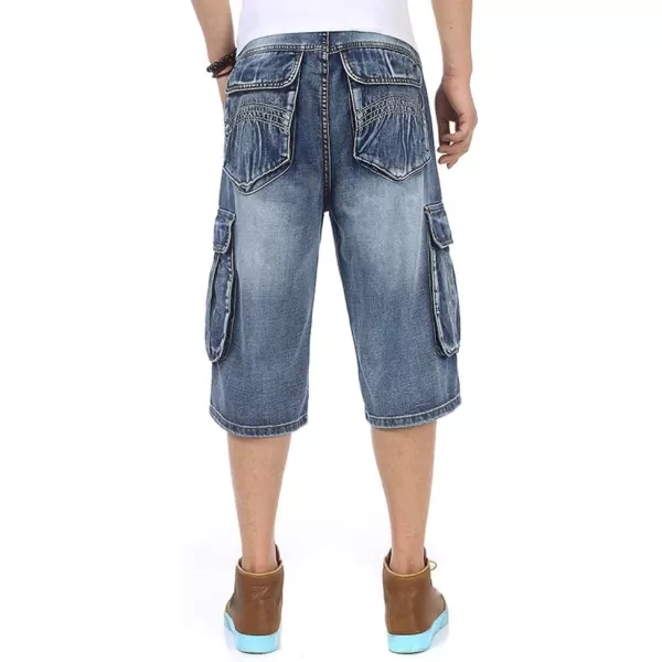 IDEALSANXUN Baggy Jean Shorts for Men Jorts Casual Loose Fit Long Denim ShortsIndigoCargo