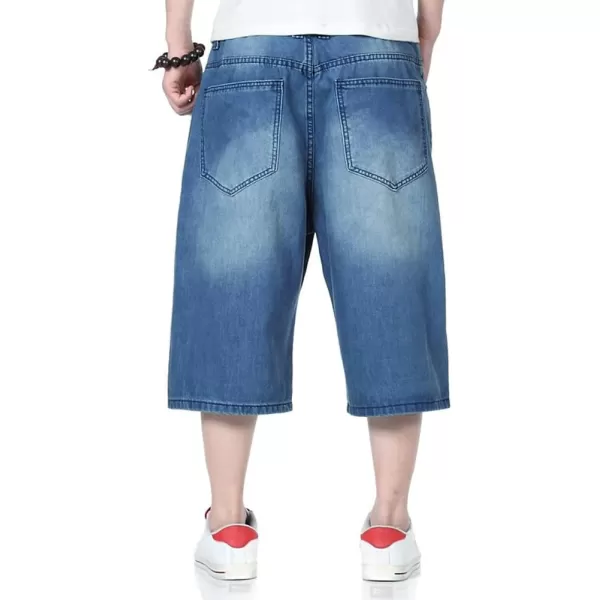 IDEALSANXUN Baggy Jean Shorts for Men Jorts Casual Loose Fit Long Denim ShortsMid Blue