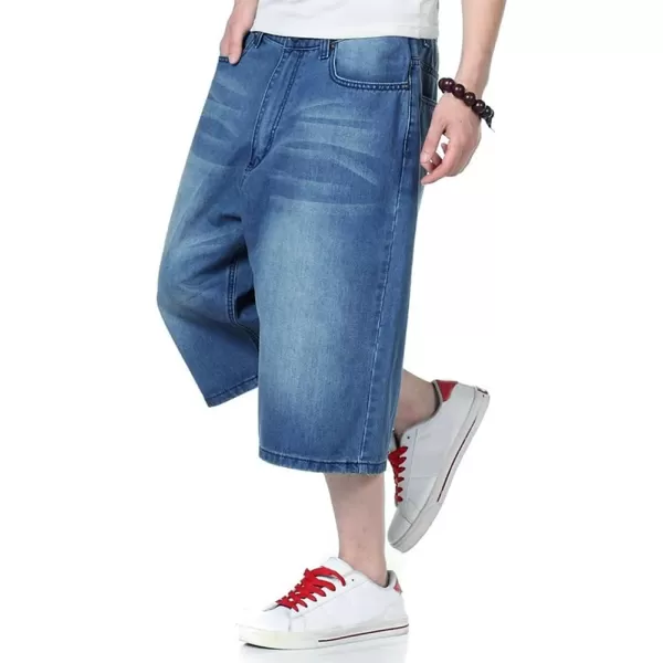 IDEALSANXUN Baggy Jean Shorts for Men Jorts Casual Loose Fit Long Denim ShortsMid Blue