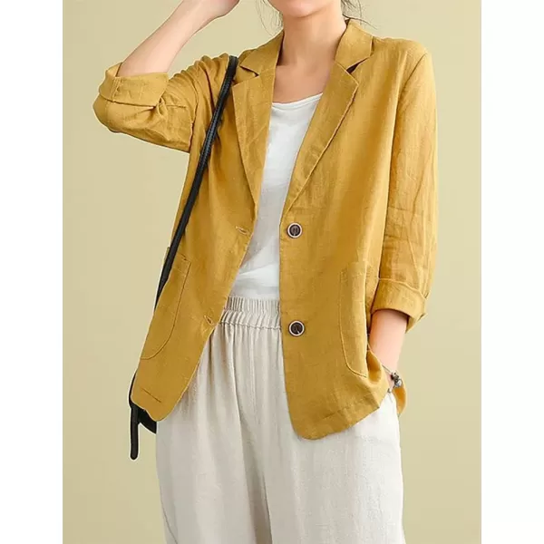 IDEALSANXUN Cotton Linen Blazer for Womens Long Sleeve Loose Casual Blazer JacketsA Yellow