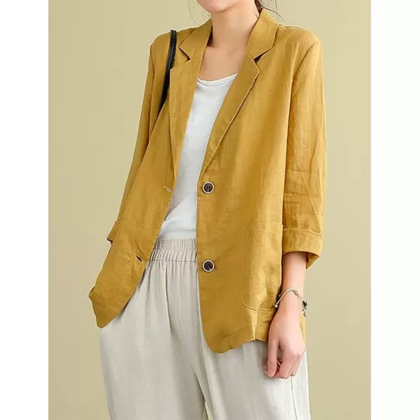 IDEALSANXUN Cotton Linen Blazer for Womens Long Sleeve Loose Casual Blazer JacketsA Yellow