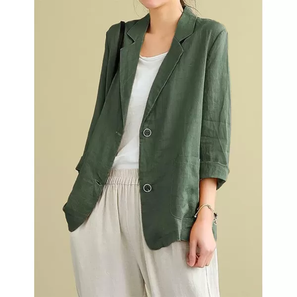 IDEALSANXUN Cotton Linen Blazer for Womens Long Sleeve Loose Casual Blazer JacketsArmy
