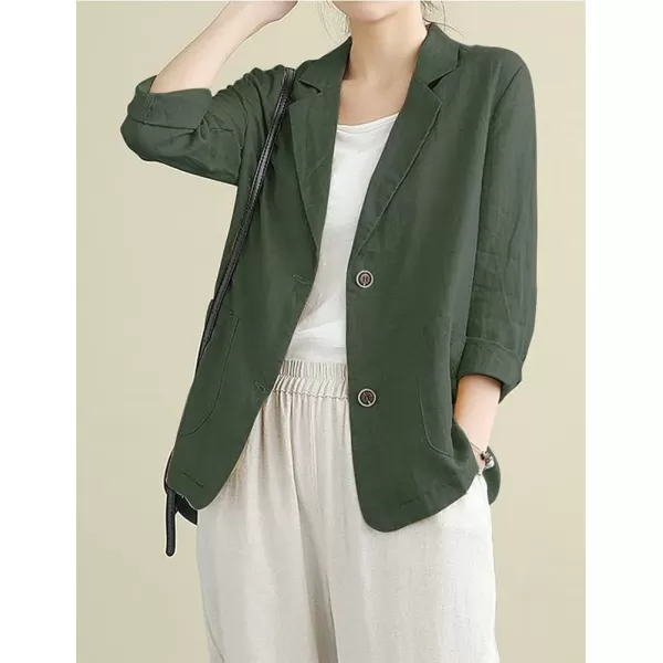 IDEALSANXUN Cotton Linen Blazer for Womens Long Sleeve Loose Casual Blazer JacketsArmy