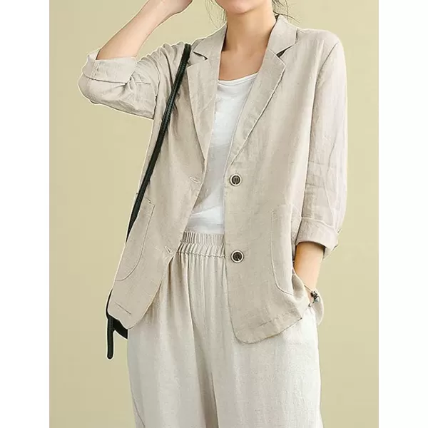 IDEALSANXUN Cotton Linen Blazer for Womens Long Sleeve Loose Casual Blazer JacketsBeige